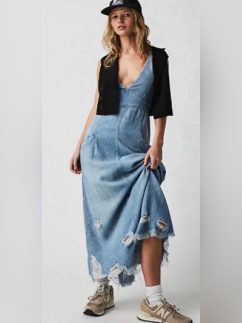 Free People We The Free Wonderland Denim Maxi Dress Small